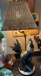 Large Blue Rooster Lamp With White Wicker Shade-k20