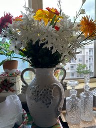 Large White Pottery Vase With Faux Flowers-k27