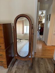 #539 Oval Pine Wood Cheval Mirror 23W X 60T