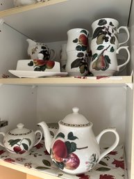 Queens Fine Bone China Hookers Fruit Tea Pot, 8 Cups, And 11 Saucers, Butter Dish, Creamer, Sugar Bowl -k45