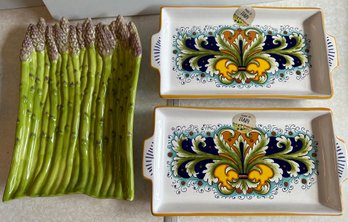 2 Made In Italy Serving Platters With Asparagus Platter