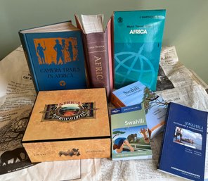 Out Of Africa Lot - Includes Wooden Cigar Box, Books On Swahili Language, Maps And More - A12