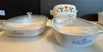 3 Corning Ware Baking Dishes With Covers  9.5 Inch, 1.5 Qt, 1.5 Qt - K64 Cabinet