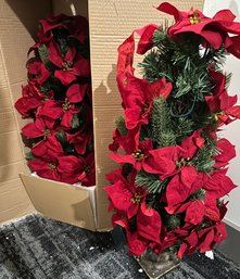 2 Matching Faux Poinsettia Trees 29 Inches Tall - X6