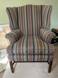 Wing Backed Chair Green And Blue Striped - A55