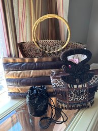 Four Brown Tone And Black Beaded Hand Bags Some With Tags - B 17