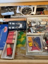 #592 3 Drawer Lot Of Cookie Cutters, Cheese Spreader, Oven Mitts, Hot Plate Etc