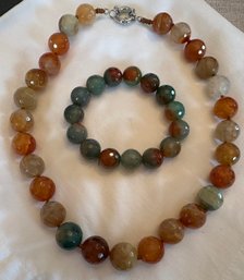 Multifaceted Natural Colored Bead Necklace And Matching Bracelet - 29