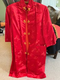 Like New Vintage 1950s? Chinese Inspired Western Garment Of Red And Gold Silk Embroidery - A71