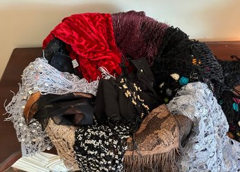Xtra Large Assorted Lot Of Glitz And Glamour Scarfs Wraps And Shawls - B32