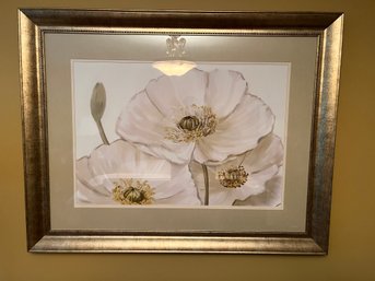 Extra Large Cream Flower Print In Silver Wide Frame - MB Tv