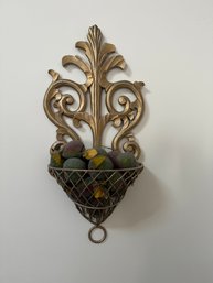 #641 Gold Decorative Wall Hanging Fruit/flower Basket 33'T