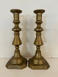 Antique Brass Forged Matching Candle Stick Holders - LR14