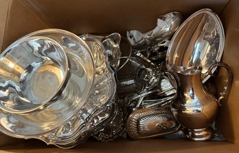 Loads Of Shiny Silver Plate Serving Pieces In Box  - 2B