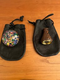 Objects Of Wonder - Van Court Dragonfly Kaleidoscope, Small Paperweight And Two Leather Pouches - Lr21