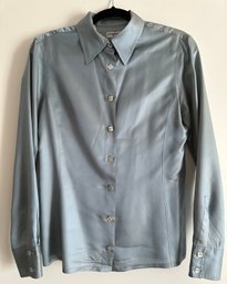 Chanel Slate Blue Iridescent Long Sleeve Blouse  With Square Mother Of Pearl Buttons - MB5
