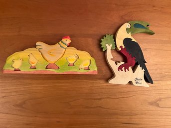Lot Of Two Wooden Puzzles -Tuscan And Chickies-  Lr28