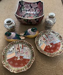 Pair Of Andrea Pheasants And Other Asian Bowls And Vases - BBB