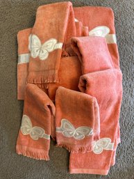 Pretty Salmon Colored Embroidered Towels - BB18