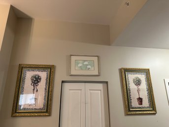 3 Pieces Of Wall Part: 2 Lg Topiaries And Smaller Floral Print - W