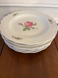 Meissen Pink Rose Hand Painted 8 Inch Luncheon/Salad Plate Lot Of  6 - K13