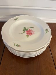Meissen Pink Rose Hand Painted 8 Inch Luncheon/Salad Plate Lot Of  6 - K14
