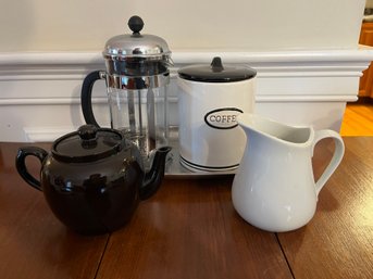 French Press, Tea Pot, Creamer, Coffee Canister And Tray -K18