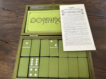 Vintage Fitz And Floyd Olive Green Domino Set In Case - LV9