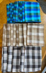 3 Sets Of Silk Dinner Napkins - Blue/Green, Camel And Chocolate Brown - DR9