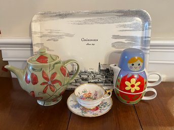Miscellaneous Tea Pots, Tray And Tea Cup And Saucer -k20