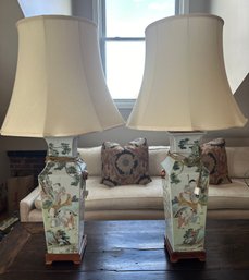 Exquisite Pair Of Tall Chinese Urns Converted To Lamps Can Be Reverted Back - LV21