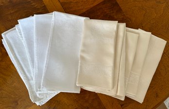 Ivory And White Double Damask Linen Napkins - DR12