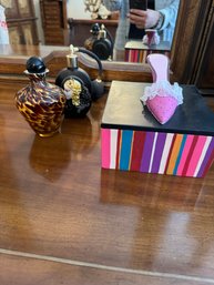 #737 Lot Of 3  Decorative Perfume Bottles & Trinket Box