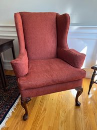 Vintage Brick Red Wing Back Chair With Decorative Wooden Legs, 1 Pillow And Arm Covers - Fr11
