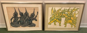 Pair Of Beautiful Framed Rubbings From Thailand - S3