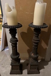 Pair Of Tall Heavy Cast Iron Candle Holders - S6
