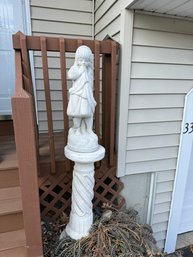 Outdoor Cement Pedestal & Girl Figurine