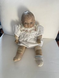 Antique AM CHAR Composition And Cloth 18' Baby Doll W Sleepy Eyes