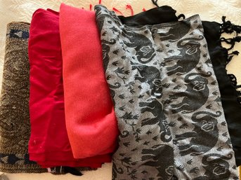 4 Scarf/ Wrap Lot - One Cashmere, One Wool, One Jones NY And One With Elephants - Mb44