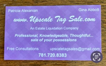 Auction Proudly Presented By UPSCALE TAG SALES