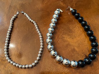 Napier Silver Beige Pearl And M.E. Silver/ Black Necklace..E