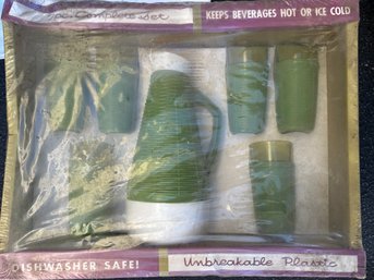 NEW OLD STOCK Olive Green Beverage Set: Pitcher & Cups Sealed In Package