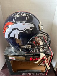 John Elway Autographed Denver Broncos Riddell Full Size Helmet In Original Box -F3
