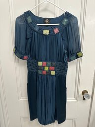 Gorgeous Designer Castle Starr Silk Dress With Sheer Sleeve And Lg Faux Gems Size 2