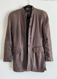 Georgia Armani Collarless Chocolate Brown Leather Jacket  - MB14