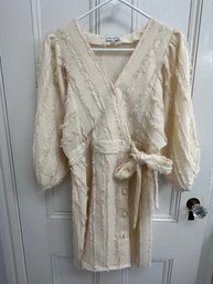 Ladies Moon River Textured Ivory Wrap Dress With 3/4 Sleeves Size M