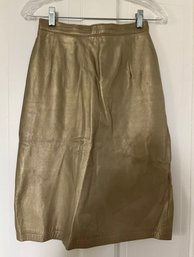 Vintage MAXIMA For Tannery West GOLD Leather High Waisted Pencil Skirt Size 6 EC