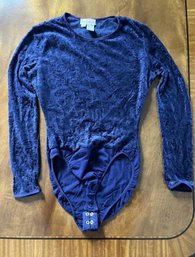 VTG BODYSUIT Ann Taylor Purple VELVET FLOCKING NET LEOTARD SNAPS WOMEN Small