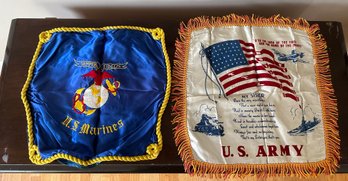 World War 2 US Marines And US Army W/ Flag Pillow Covers-F24