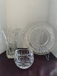 Beautiful Oval Waterford Vase With Tall Vase And Pretty Serving Plate -F28